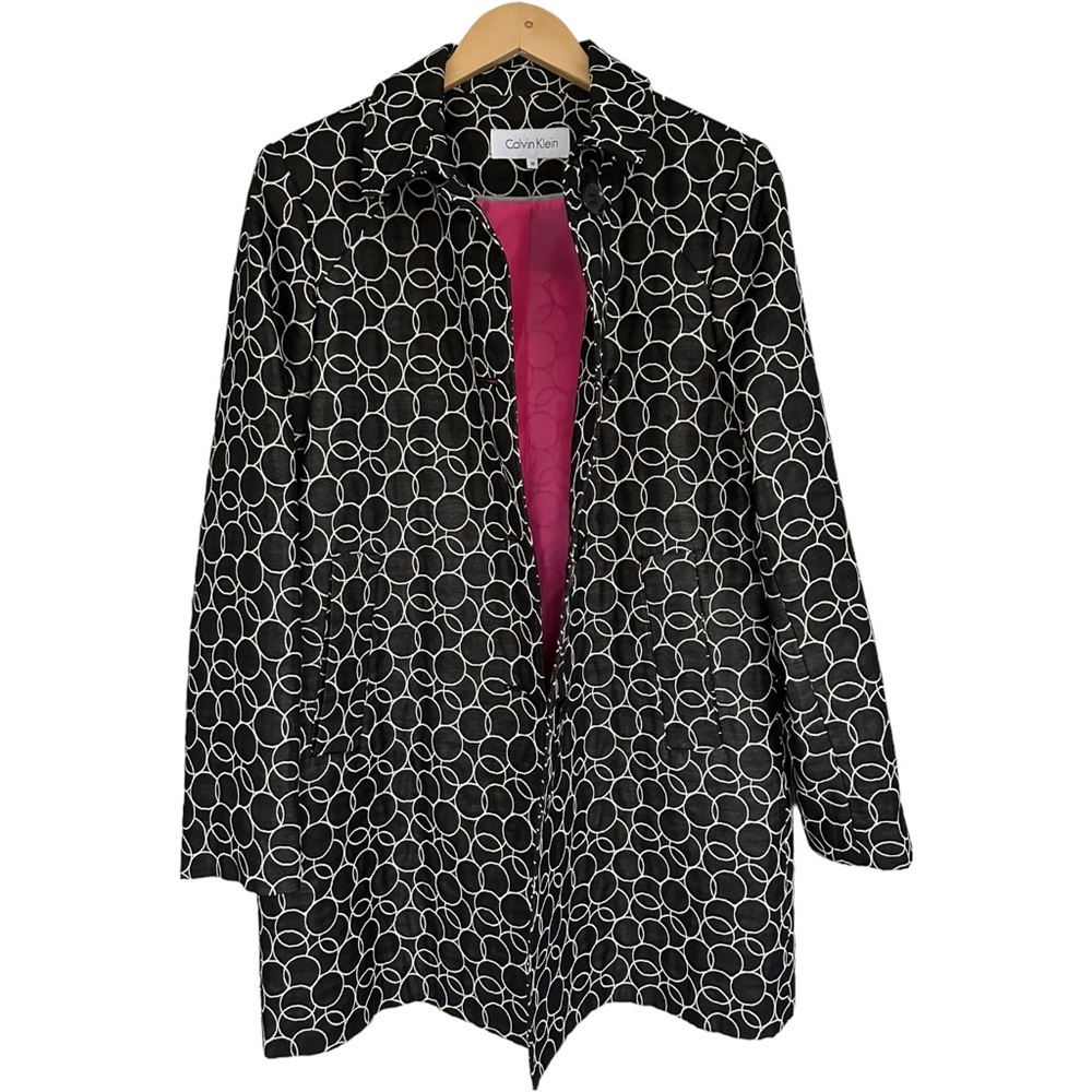 Calvin Klein Geometric Circles Button Front Coat Lined in Pink Size Medium